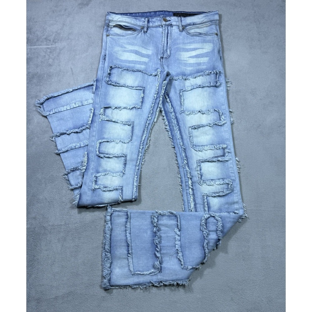 Rockstar Original Jeans Mens 30x36 RSM 205 Flare Denim Fray Stacked Fit Stretch